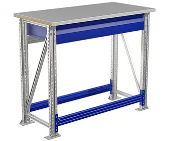 Работно бюро M103 - сини крака, един плот, които е от лакиран шперплат