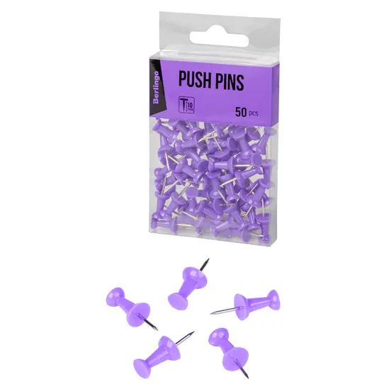 Пинчета Berlingo Коркова дъска 50 бр- лилави пинчета извън кутията