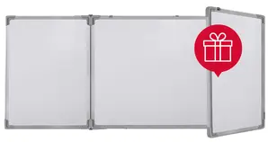 Бяла магнитна дъска 120х480 см тройна с алуминиева рамка - в подарък с комплект маркери за бяла дъска Spree