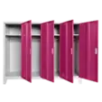 Метален гардероб BTL JZ с 4 отделения 130x160x40 см розов с 4 отворени врати, по един рафт на отделение и лостове за закачалки