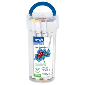 Флумастери Spree Art Soft Brush двувърхи 12 цвята цилиндър