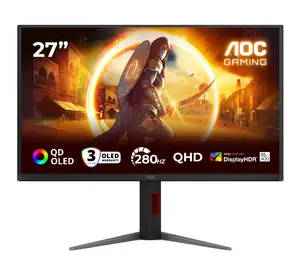 Монитор AOC Q27G4ZD, 27" QD-OLED, 2560x1440@280Hz, 0.03ms GtG, 1.5M:1, 1000cd m/2, Adaptive Sync, FlickerFree, Anti Blue Light, Tilt, Height Adjust, Pivot, Swivel, 2xHDMI, DP, USB hub