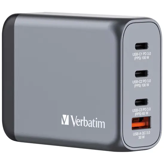 Зарядно устройство Verbatim GNC-100 GaN Charger 4 Port 100W USB AC (EUUKUS)