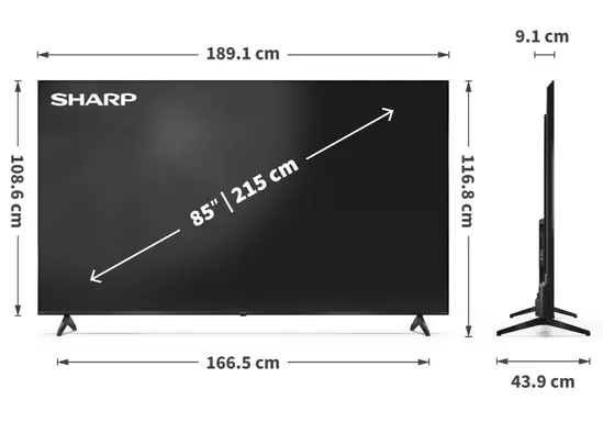 Телевизор Sharp 85HP5265E, 85" QLED Google TV, 4K Ultra HD  3840x2160 Frameless, 1 000 000:1, AQUOS, DVB-TT2CSS2, Active Motion 1000, HDR10, Dolby Atmos, Dolby Vision, Google Assistant, Google Cast, HDMI 2.1 with eARC, 3.5mm Headphone jack  line-out,
