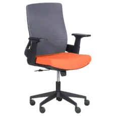 Работен стол АНЖЕЛ- снимка отстрани, дамаска, сив с оранжево