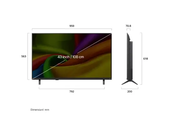 Телевизор LG 43NU8E0B3LA, 43" 4K HDR UHD, 3840x2160, DVB-T2/C/S2, AI Alpha 7, HDR 10, webOS 26, ThinQ AI, VRR, ALLM, HGiG, WiFi, Clear Voice, 4K Super Upscaling, Bluetooth 5.3, Hdmi e-ARC , CI, LAN, AirPlay2, AI Sound Pro, Google Cast, 2 Pole stand, Black