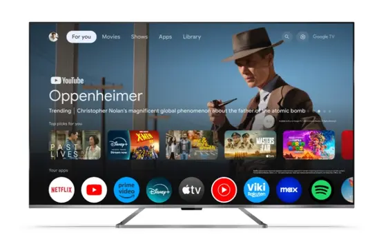 Телевизор Sharp 75GP7265E, 75" QLED Google TV, 4K Ultra HD 3840x2160 Frameless, AQUOS, DVB-TT2CSS2, Active Motion 1200, HDR10, Dolby Atmos, Dolby Vision, Google Assistant, HARMANKARDON, Chromecast Built-in, HDMI 2.1 with eARC, Aluminium finish, USB, 