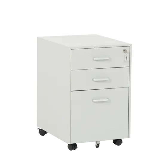 Метален контейнер J  BTL с 3 чекмеджета, с дръжки - сив, сниман отпред, затворени чекмеджета