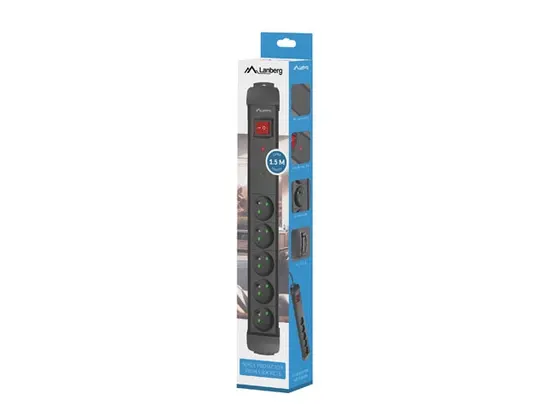 Разклонител Lanberg surge protector sp1 1.5m 5x french outlets black