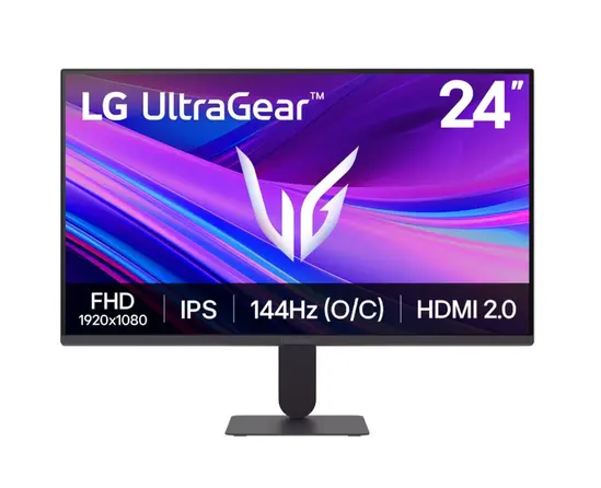 Монитор LG 24G411A-B, UltraGear 23.8" IPS, AG, 1ms MBR, 144Hz, 5ms GtG, 1500:1, 250cdm2, Full HD 1920x1080, sRGB 99%, HDR10, NVIDIA G-SYNC, AMD FreeSync, HDMI, DisplayPort, LG Switch, Headphone Out, VRR, Reader mode Tilt, Black