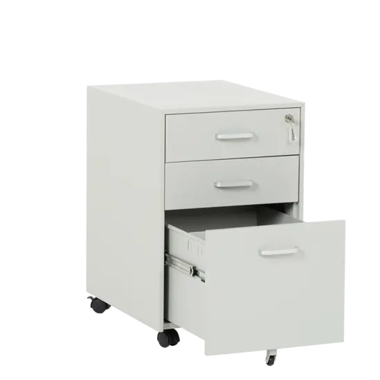 Метален контейнер J  BTL с 3 чекмеджета, с дръжки -  сив, сниман отпред, отворено долно чекмедже, празен