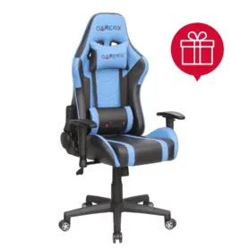 Геймърски стол ТИТАН- син цвят, ергономичен с пиктограма за подарък