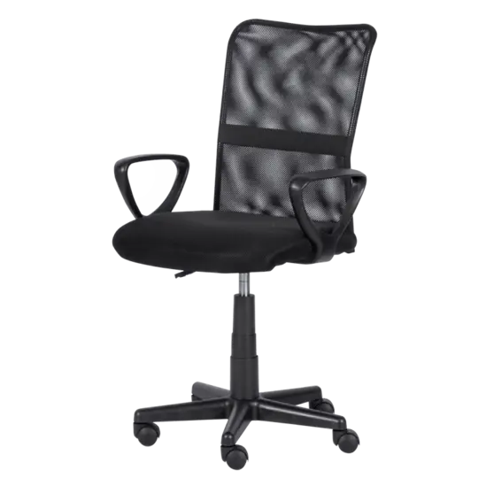 Работен стол ДОРИС- черна полипропиленова основа на колелца, полипропиленови фиксирани подлакътници