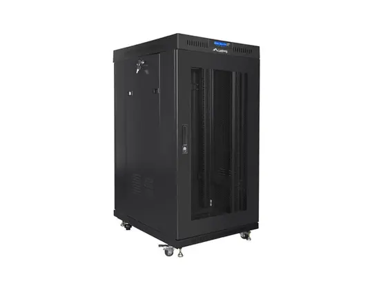 Комуникационен шкаф Lanberg rack cabinet 19' free-standing 22U800x800 (flat pack) with glass door lcd black v2