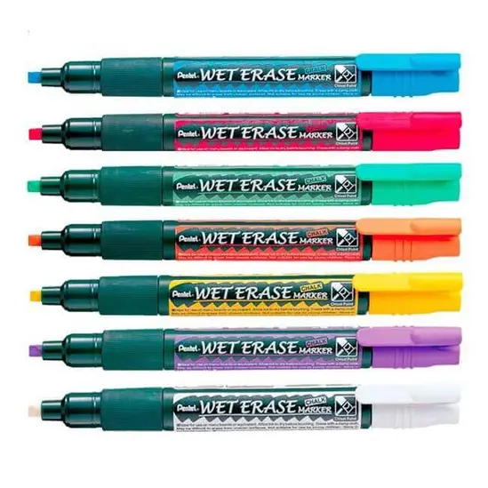 Маркер тебешир Pentel Wet Erase двустранен 7 цвята без капачка
