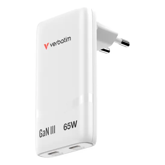 Зарядно устройство Verbatim Fold 'n' Go GaN Charger 65W EU plug White