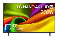 Телевизор LG 43NU8E0B3LA, 43" 4K HDR UHD, 3840x2160, DVB-T2/C/S2, AI Alpha 7, HDR 10, webOS 26, ThinQ AI, VRR, ALLM, HGiG, WiFi, Clear Voice, 4K Super Upscaling, Bluetooth 5.3, Hdmi e-ARC , CI, LAN, AirPlay2, AI Sound Pro, Google Cast, 2 Pole stand, Black