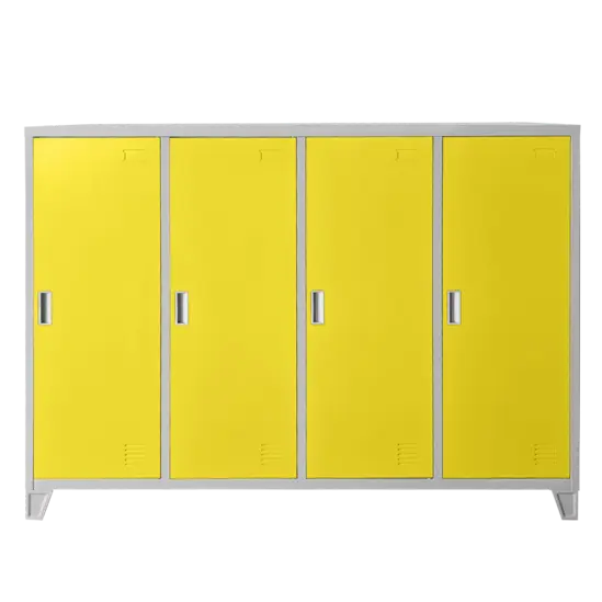 Метален гардероб детски BTL JZ с 4 отделения 130x160x40 см жълт с 4 затворени врати, сниман отпред