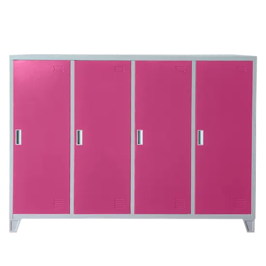 Метален гардероб BTL JZ с 4 отделения 130x160x40 см розов с 4 затворени врати, сниман отпред