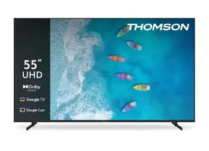 Телевизор Thomson 55" UHD Google TV; 3840 x 2160 (4K UHD), DLED, 60 Hz, Dolby Audio, Google Cast, DVB-TT2CSS2, HDR10,  Wi-Fi, Bluetooth, LAN, HDMI 3 (2.1), USB 2 (2.0), AV IN, Hotel mode, Side Feet, Black