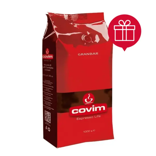 Кафе Covim Granbar 1 кг зърна опаковка с пиктограма за подарък