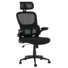 Директорски стол АТИЛА- снимка отпред, черна дамаска, черна мрежа