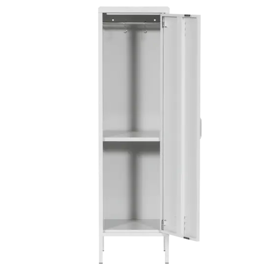 Метален гардероб BTL с 2 отделения 138х38х38 см - сив, с отворени врати, празен, сниман отпред