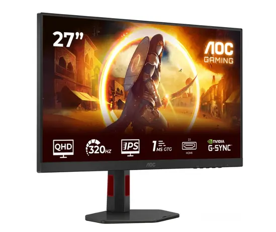 Монитор AOC Q27G4SRU, 27" Fast IPS WLED, 2560x1440@320Hz, 1ms GtG, 0.3ms MPRT, 450cd m2, 1000:1, Adaptive Sync, FlickerFree, Low Blue Light,  2Wx2, Tilt, Height Adjust, Pivot, Swivel, 2xHDMI, DP, USB hub