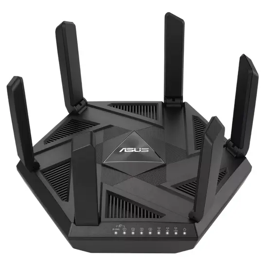 Рутер Asus Gaming Wireless Router, RT-AXE7800, AXE7800, Tri-Band, Quad-Core 1.7GHz CPU, 256MB512MB FlashRAM, 2.5G port, AiProtection Pro, Adaptive QoS, VPN Fusion, Instant Guard, IPTV, OFDMA, MU-MIMO, Beamforming, Link Aggregation, AiMesh, Black