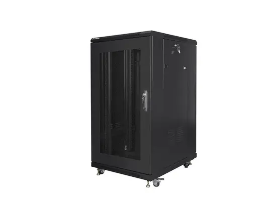 Комуникационен шкаф Lanberg rack cabinet 19' free-standing 22U600x800 (flat pack) with mesh door black