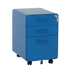 Метален контейнер A BTL с 3 чекмеджета- синьо, снимано от ляв ъгъл, със затворени чекмеджета