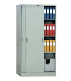 Архивен шкаф PMT с 4 отделения  183х91.5х45.8 см- с дясна врата плъзната, пълен с класьори, сниман отпред