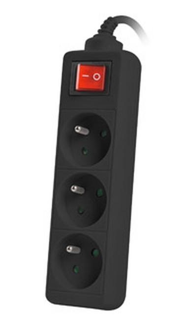 Разклонител Lanberg power strip 3m, 3 sockets, french with circuit breaker quality-grade copper cable, black