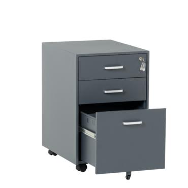 Метален контейнер J  BTL с 3 чекмеджета, с дръжки - графит, с отворено долно чекмедже, сниман отпред