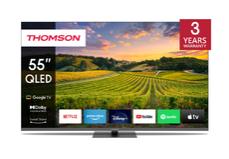 Телевизор Thomson 55' QLED Google TV; 3840 x 2160 (4K UHD), 4000:1, QLED, 60 Hz, DVB-T/T2/C/S/S2, HDR10, Wi-Fi, Bluetooth, LAN, HDMI 2 (2.0) + 2 (2.1), USB 2 (2.0) + 1 (3.0),Central Swivel Stand, Dark gray