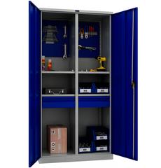 Шкаф за инструменти PMT 1995 TC - с отворени врати, сини на цвят, напълнен с инструмент отвътре, сниман отпред