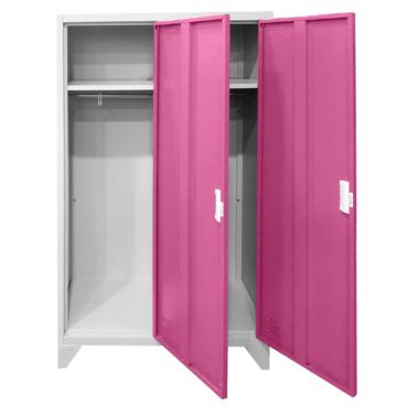 Метален гардероб BTL с 2 отделения 80x40x140 - розов, сниман отпред, двете врати отворени