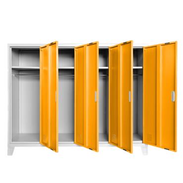 Метален гардероб BTL JZ с 4 отделения 130x160x40 см оранжев с 4 отворени врати, по един рафт на отделение и лостове за закачалки