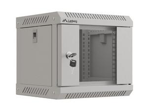 Комуникационен шкаф Lanberg rack cabinet 10' wall-mount 4U/300x300 (flat pack) with glass door grey