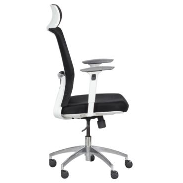 Работен стол ХЕРАКЪЛ-сниман отстрани, черен меш, бял полйпропилен