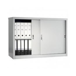 Архивен шкаф PMT с 2 отделения 83.2x121.5x45.8 см- с лявата врата плъзната до средата, пълен с класьори, сниман отпред