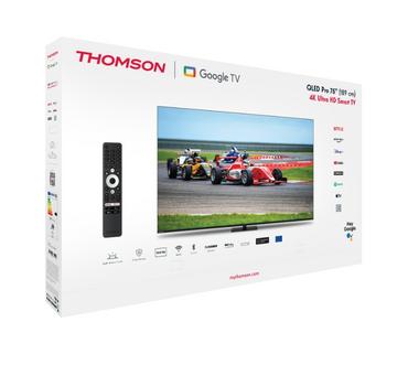 Телевизор Thomson Smart QLED Pro TV 75'; Google TV; 3840 x 2160 (4K UHD), 4000:1, QLED, 144 Hz, DVB-T/T2/C/S/S2, HDR10, Wi-Fi, Bluetooth, LAN, HDMI 2 (2.0) + 2 (2.1), USB 2 (2.0) + 1 (3.0), Central Swivel Stand, Black