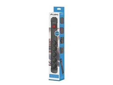 Разклонител Lanberg surge protector sp1 1.5m 5x french outlets black
