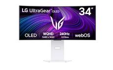Монитор LG 34GX90SA-W, 34', OLED UltraGear 21:9 Curved Smart, IPS 0.03 ms, WQHD (3440x1440), 240Hz, HDR 10, 1500000:1, 250 cd/m2, DCI-P3 98.5%, USB 3.0, VRR, Free-sync, G-Sync, USB-C, PD 65W, HDMI, DP, PBP, Speakers, LG Switch, Height, Swivel, Tilt, White