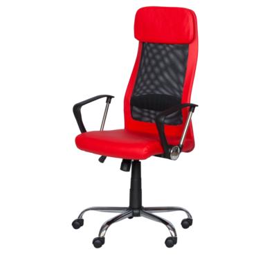 Директорски стол ВЕЛИСЛАВ- червена еко кожа, черен меш, фиксирани подлакътници