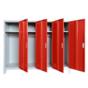 Метален гардероб детски BTL JZ с 4 отделения 130x160x40 см червен с 4 отворени врати, по един рафт на отделение и лостове за закачалки