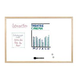 Бяла магнитна дъска с дървена рамка 40х60 см - снимка отпред, с рисунки по нея