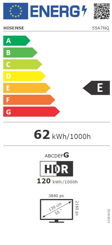 Телевизор Hisense 55' A7NQ, 4K Ultra HD 3840x2160, QLED, FALD, Quantum Dot, HDR 10+, HLG, Dolby Vision, Dolby Atmos, Smart TV, Light sensor, WiFi 5GHz, WiFi Direct, BT, Anyview Cast, 3xHDMI, 2xUSB, LAN, CI+, DVB-T2/C/S2, Black