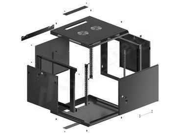 Комуникационен шкаф Lanberg rack cabinet 19' wall-mount 9U/600x600 for self-assembly with metal door black (flat pack)