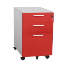 Метален контейнер M BTL с 3 чекмеджета - сниман отстрани, червен на цвят, със затворени чекмеджета